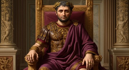 Obraz premium Regal figure seated on a throne, adorned in ancient attire, exuding power