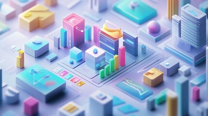 Fototapeta premium Abstract Isometric Cityscape of Data and Technology