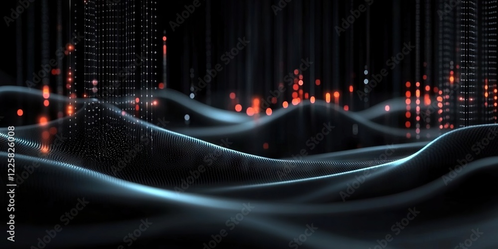 Poster Digital background perfect for tech processes, neural networks, artificial intelligence, data transfer and encryption, digital archives, sound and graphic presentations, science, education, etc.