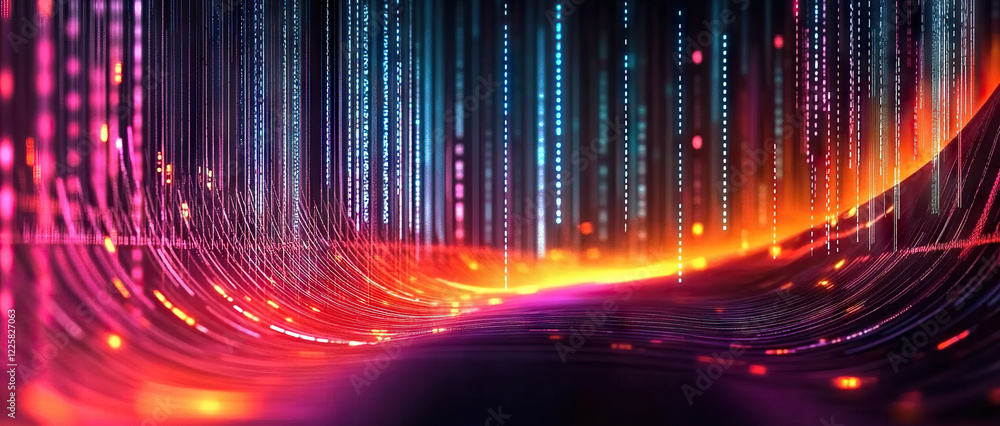 Poster Digital background perfect for tech processes, neural networks, artificial intelligence, data transfer and encryption, digital archives, sound and graphic presentations, science, education, etc.