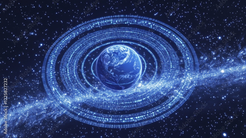 Aufkleber hologram of futuristic planet earth with digital glowing map of dots. hi-tech hud circles. abstract 