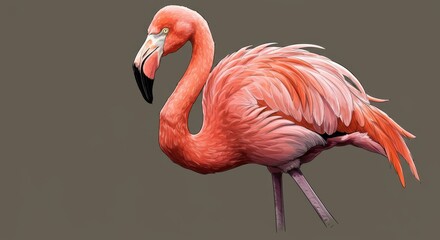 Obraz premium Elegant pink flamingo standing gracefully against a muted background