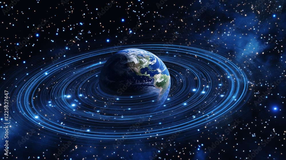 Aufkleber hologram of futuristic planet earth with digital glowing map of dots. hi-tech hud circles. abstract 