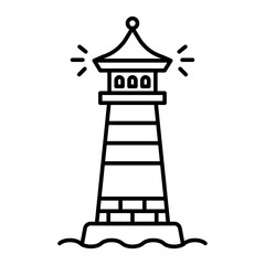 Searchlight tower icon outline set sign