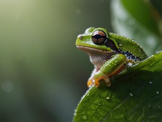 Obraz premium green frog on a leaf