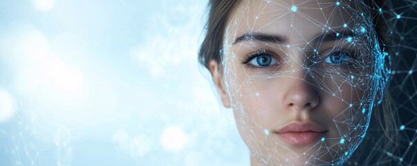 Artificial intelligence is scanning and analyzing woman's face