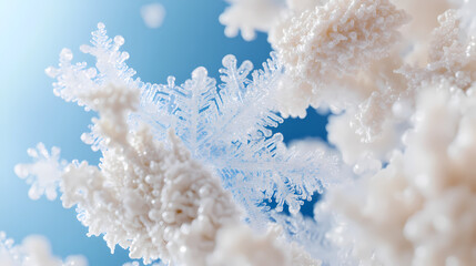 closeup view snowflake forming