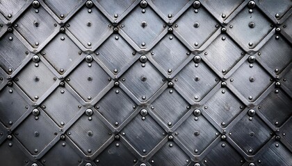 Detailed Closeup of Metal Plates with Rivets against a Seamless Background or Texture, Showcasing Industrial Aesthetics and Textural Depth, Perfect for Graphic Design, Artistic Compositions, or