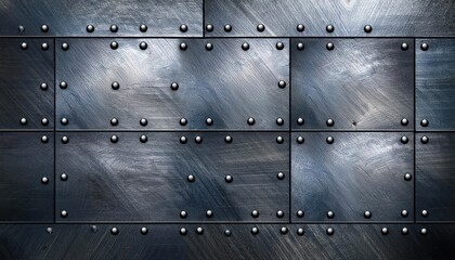 Industrial Elegance CloseUp of Riveted Metal Plates against a Seamless Background, Showcasing Textured Detail and Precision Craftsmanship