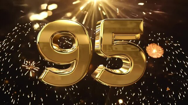 4K video celebrating 95 years with sparkling gold and diamond effects accompanied by fireworks in the background