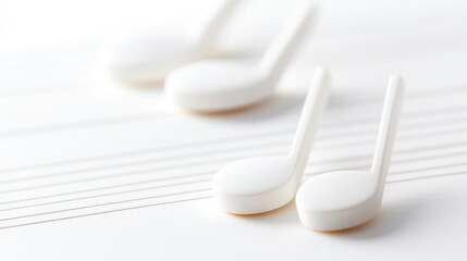 White musical notes on sheet music; abstract music concept; background blur; for music-related projects