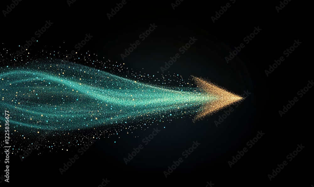Poster glowing digital arrow made of vibrant particles illustrating data flow and technological progress ov
