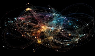 Fototapeta premium Glowing orbs connected by thin colored lines.