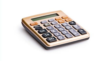 Golden Calculator on White Background A Detailed Close Up