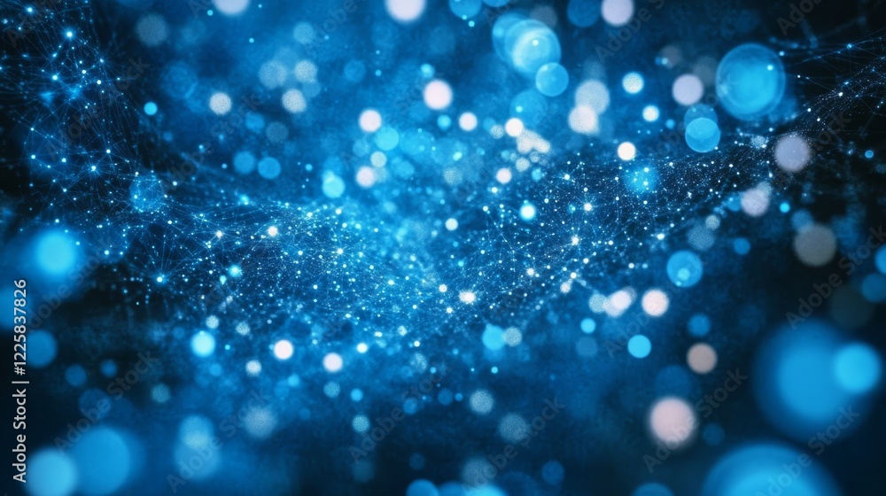 Poster abstract connected dots and lines on blue background. communication and technology network concept w