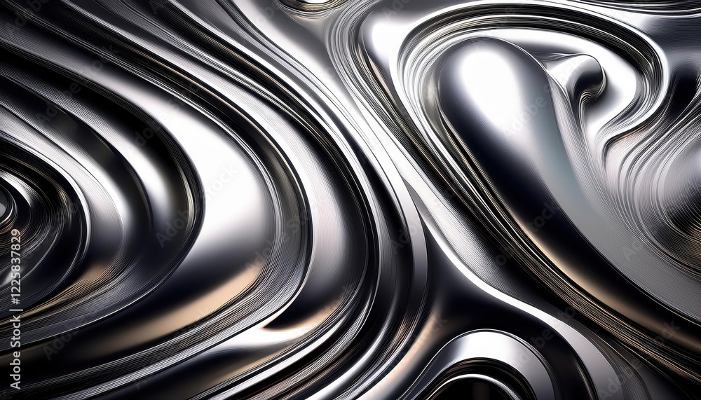 Aufkleber striking 3d silvery abstraction a metallic liquid gradient background, blending modern art with futu