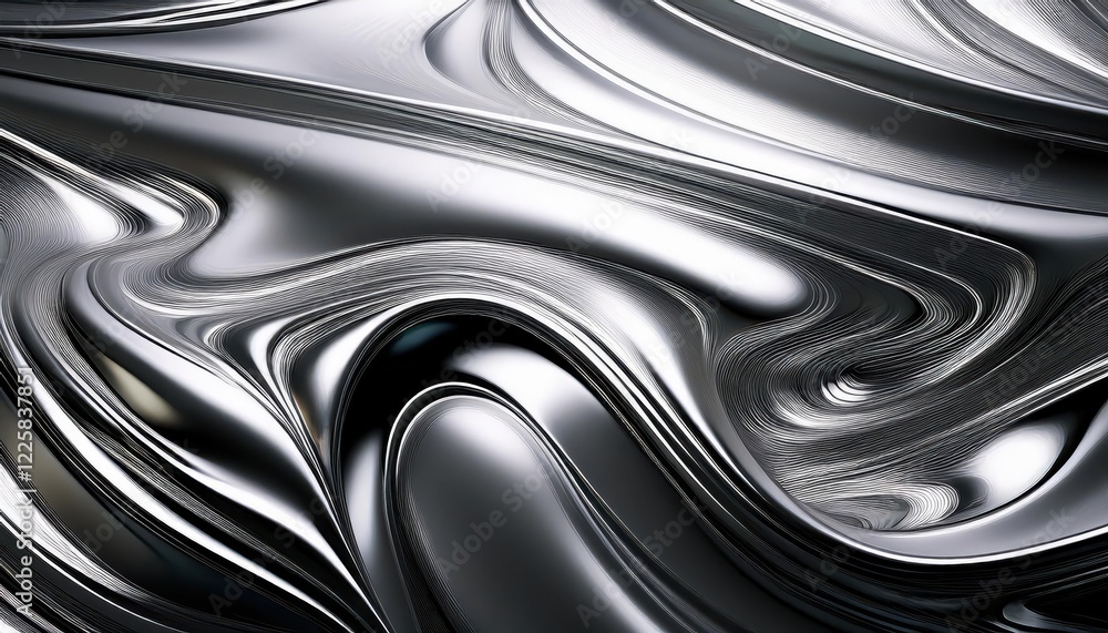 Poster stunning metallic chrome liquid abstract background with silver gradient 3d pattern texture a modern