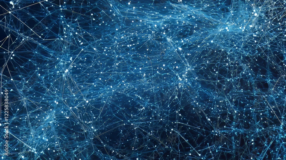 Poster abstract connected dots and lines on blue background. communication and technology network concept w