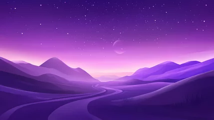 Selbstklebende Fototapeten Ethereal purple plains under a multiplanet galaxy. landscape background. Galactic Plains. Illustration © Thiago