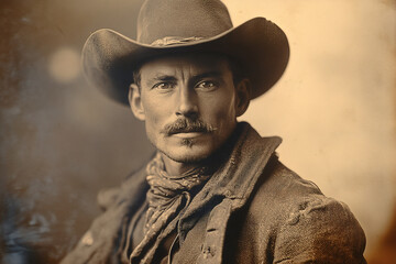 Vintage-style photo of a cowboy from the 1800s 