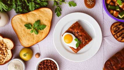 Delicious Mediterranean Meal Baked Egg with Savory Stew and Flatbread