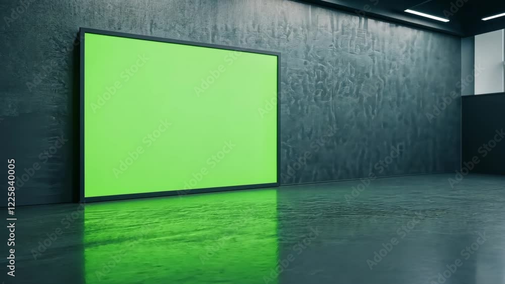 Poster green screen display in modern underground space with minimalist design for digital content and moti