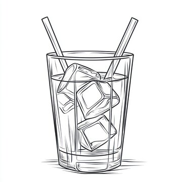 Outline drawing of a glass of iced beverage