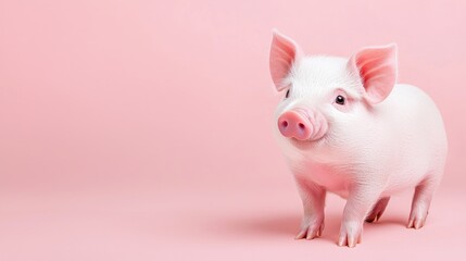 Pink piglet on pink background; cute farm animal