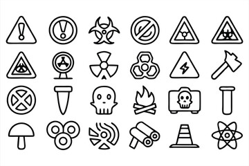 set of  outline icons related to danger  linear