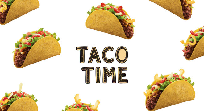 Crunchy Shell Taco Time, Mexican Food Promotional Advertisement, Isolated Transparent PNG