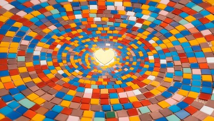 Fototapeta premium colorful tile mosaic in a spiral design with heart symbol at the center