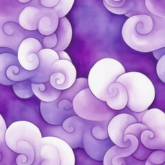 Ethereal Purple Watercolor Clouds Dreamy Abstract Painting