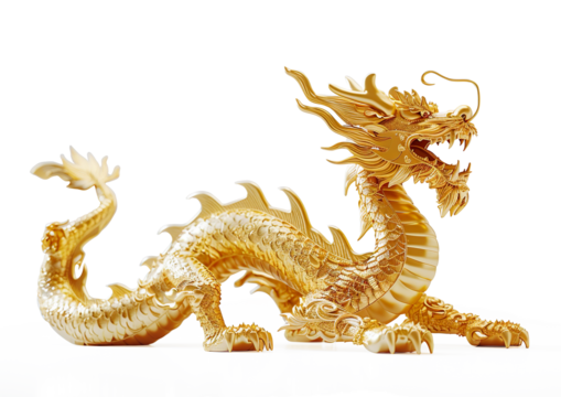 golden chinese dragon statue on a transparent background