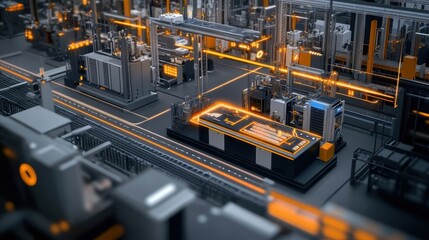 An image capturing a of machines in a factory with visible 5G signal waves represented in the digital realm highlighting their ability to communicate instantaneously with each other.