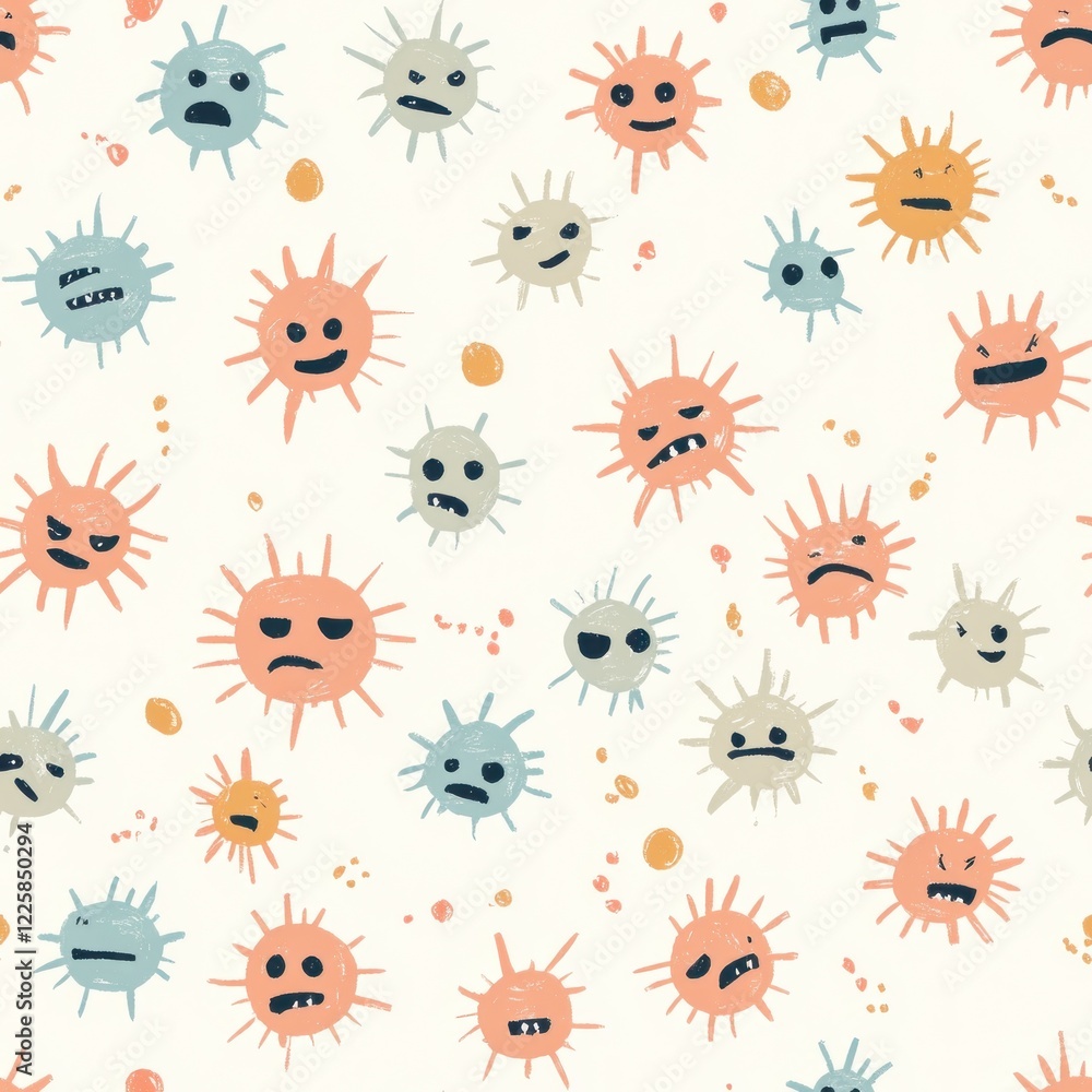 Poster a collection of variously colored angry viruses with expressive faces fills the canvas, creating a p