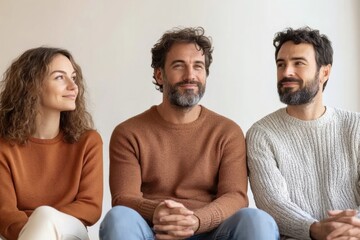 Obraz premium group of men and women in group psychotherapy. work on relationships and mental health, supervision. team, brainstorming