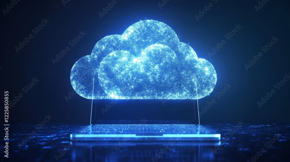 Poster laptop connection on cloud storage for collaboration work with remote team. cooperation work via int