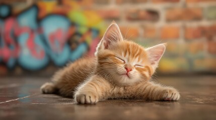 Adorable ginger kitten sleeping peacefully.