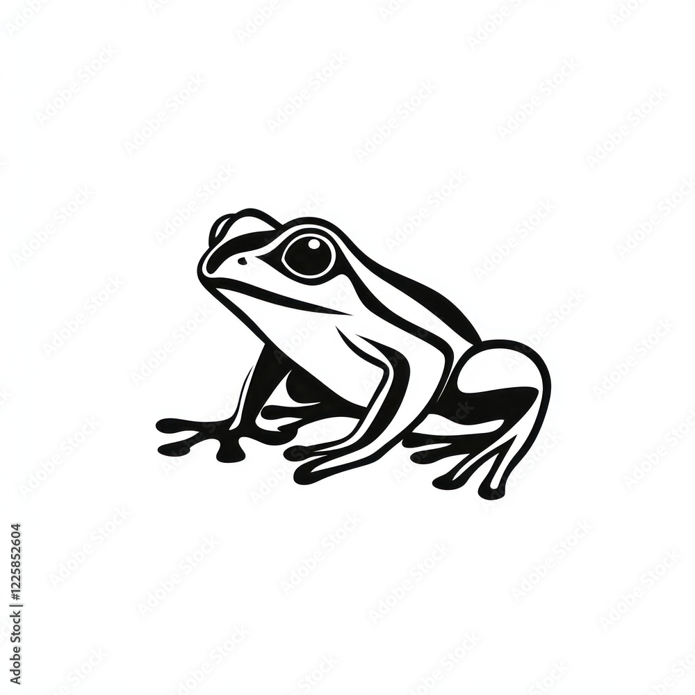 Poster a minimalistic frog design showcases simple black shapes and clean lines on a white background, maki