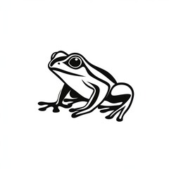 Fototapeta premium A minimalistic frog design showcases simple black shapes and clean lines on a white background, making it suitable for various branding and artistic applications
