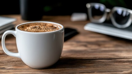 A steaming mug labeled "World's Best Boss" sits prominently on a wooden desk, exuding warmth, appreciation, and a touch of everyday office humor.