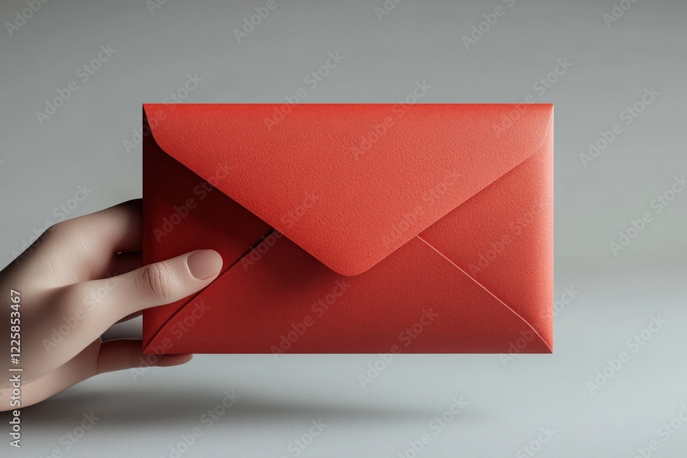Poster a person’s hand presents a vibrant red envelope that is open and empty. the backdrop is neutral, foc
