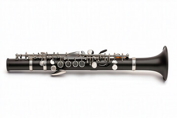 Obraz premium Black clarinet with silver keys resting on a flat surface