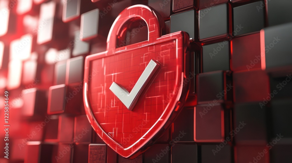 Aufkleber 3d lock and shield with checkmark and password icon. security protection concept. 3d render