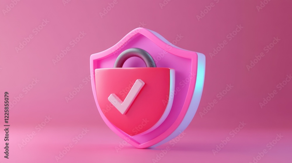 Poster 3d lock and shield with checkmark and password icon. security protection concept. 3d render