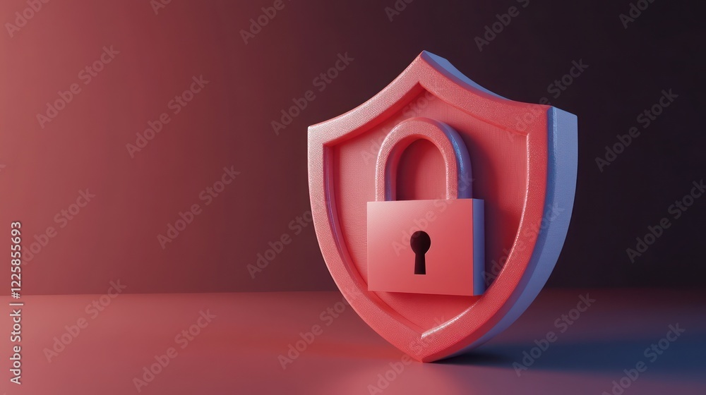 Aufkleber 3d lock and shield with checkmark and password icon. security protection concept. 3d render