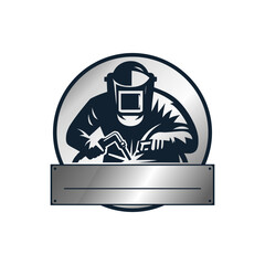 A minimalist black and white logo of a welder, perfect for industrial, construction, and manufacturing themed brands. This versatile design can be used as a logo, icon, or graphic element.