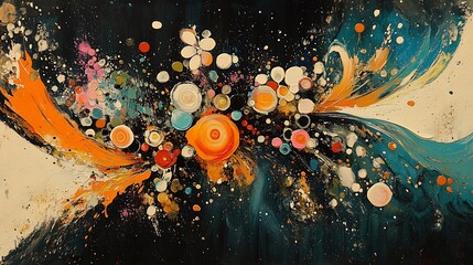 Abstract cosmic artwork with vibrant colors and swirling patterns.