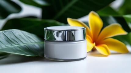 Luxury Face Cream Jar with Tropical Leaves and Flower