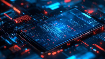 Web development, coding and programming responsive layout internet site or app of devices. Creation digital Software mobile, desktop platforms. Computer code on laptop, tablet, phone. Concept banner.